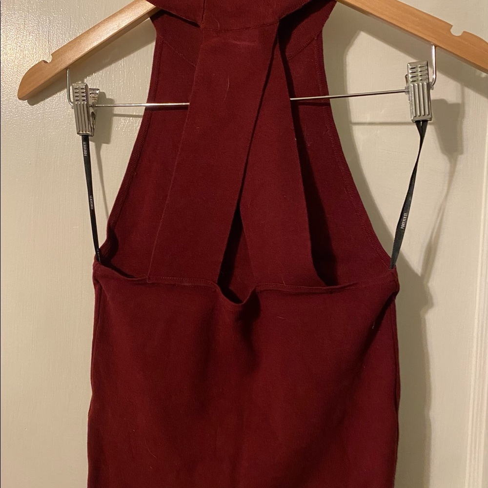 Cross back, high neck tank. Maroon. - Picture 2 of 2